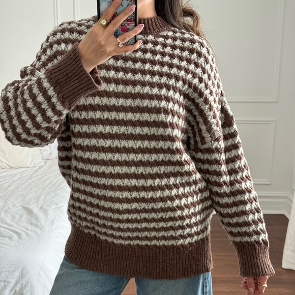Zara Sweaters - Zara Chocolate and Cream Striped Sweater